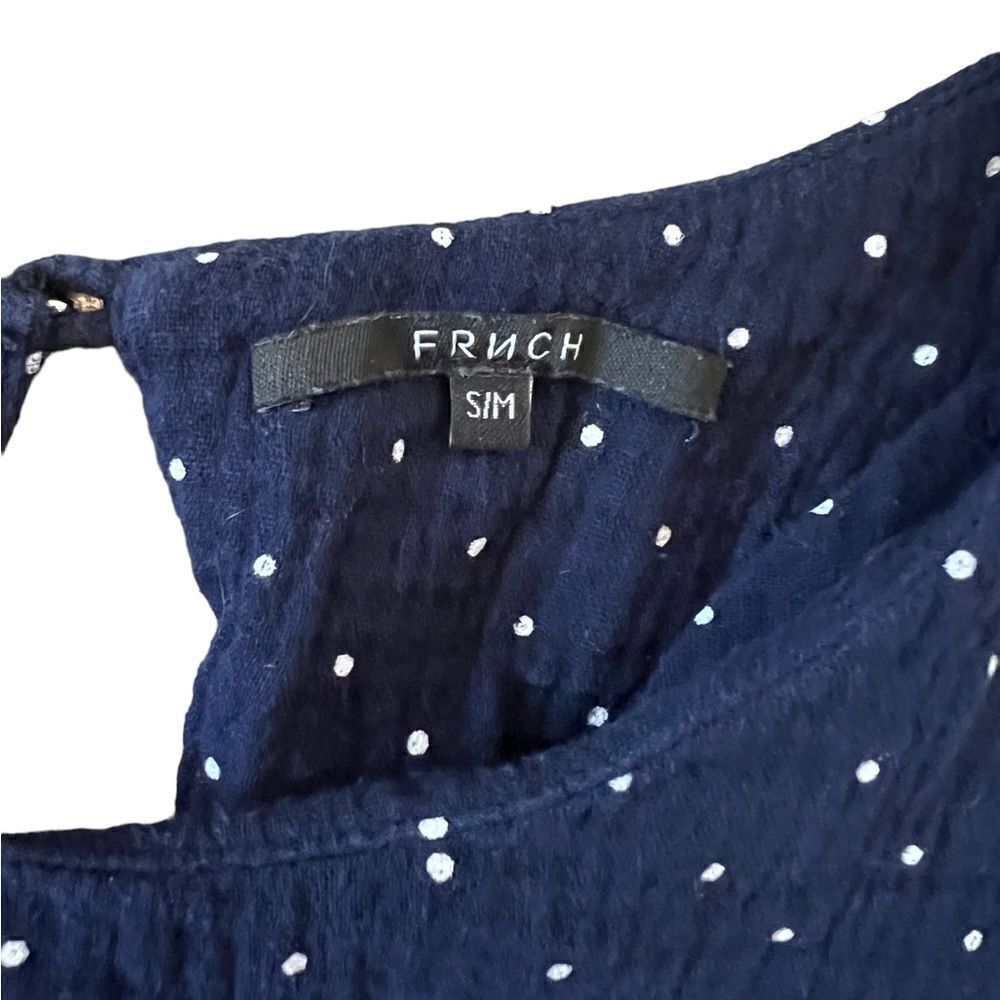 Navy Polka Dot Ruffle Bottom 3/4 SleeveScoop Neck Top S/M - Picture 6 of 8